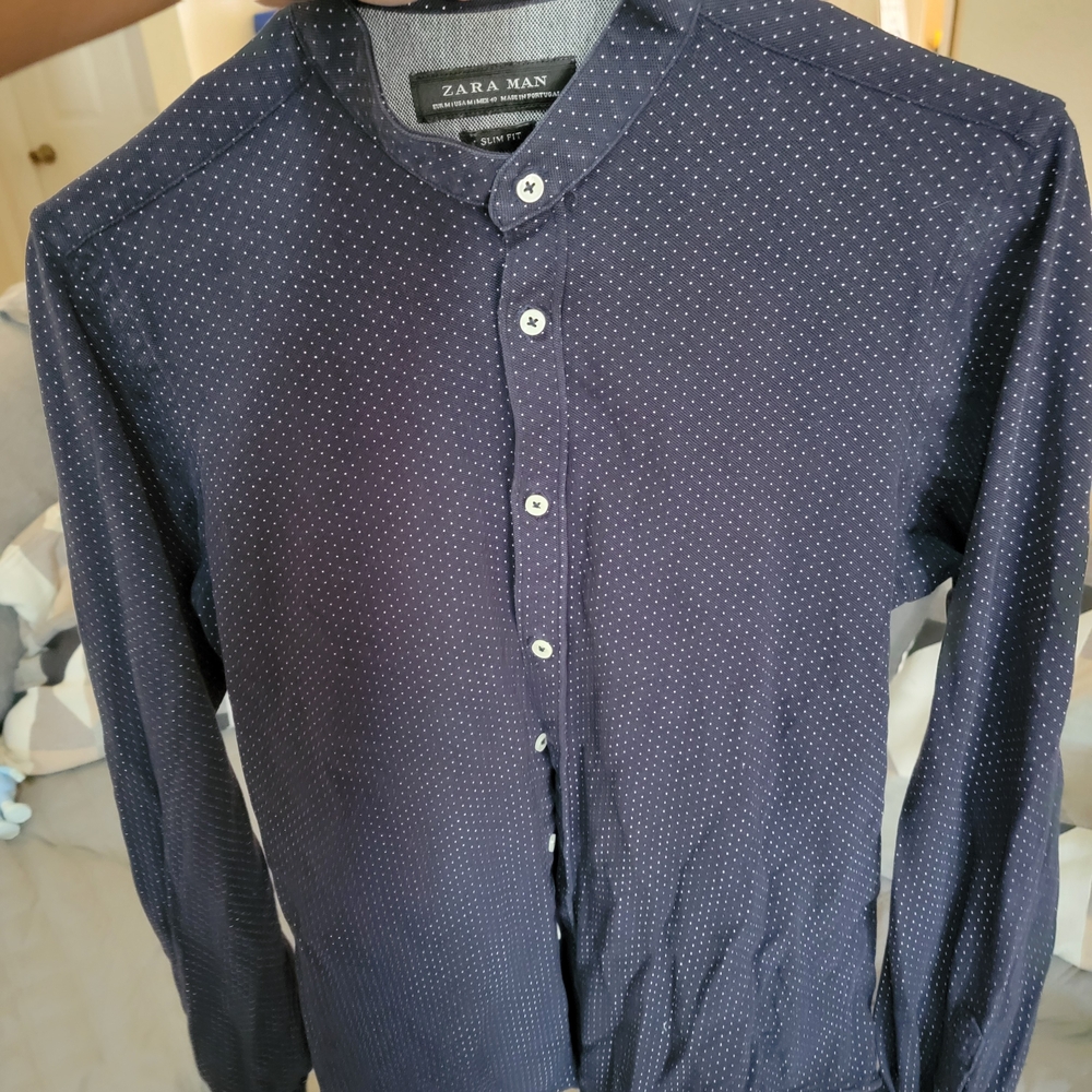 Zara Man Navy Polka Dot Shirt Size M